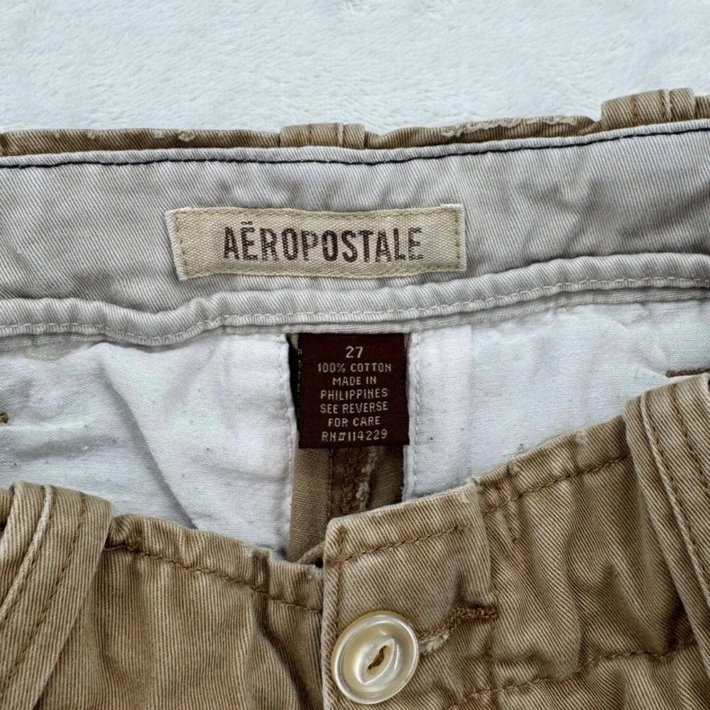 Aeropostale Shorts Kids 27 Tan Khaki Excellent Raw Hem Cotton Chino Skater